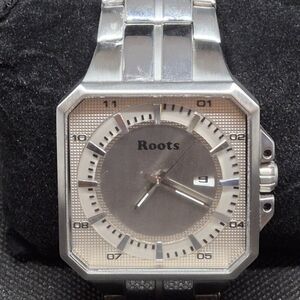ROOTS Silver-Tone Square Face Turbine R1024 Men's Watch, NEW BATTERY